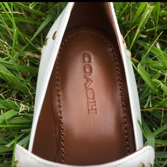 New Coach Studded White Leather Loafers Buckle Gucci Prada Labucq Celine Alexa - Picture 3 of 11